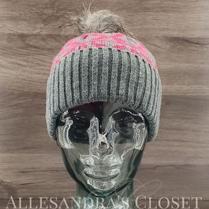 Pistil Hat Beanie Grey Pink Ava Faux Fur Knit Pom Outdoor Classic Cottagecore